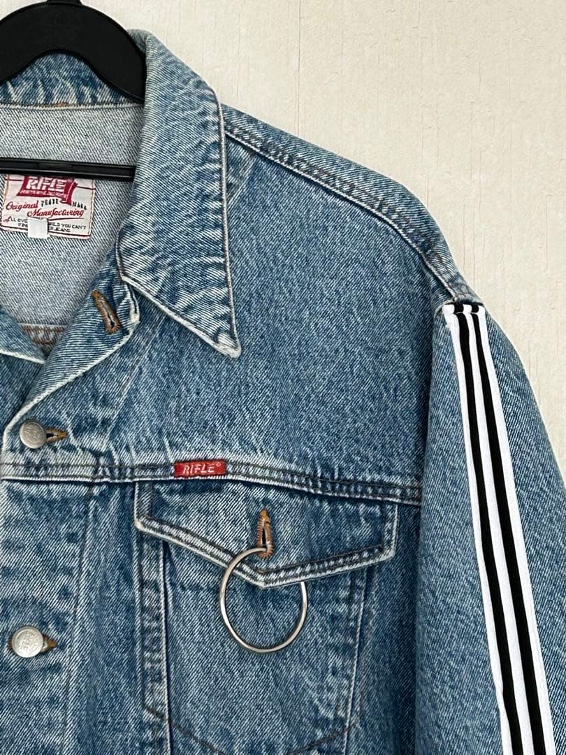希少　イタリア製　RIFLE ストライプラインスリーブ　デニムジャケット　L