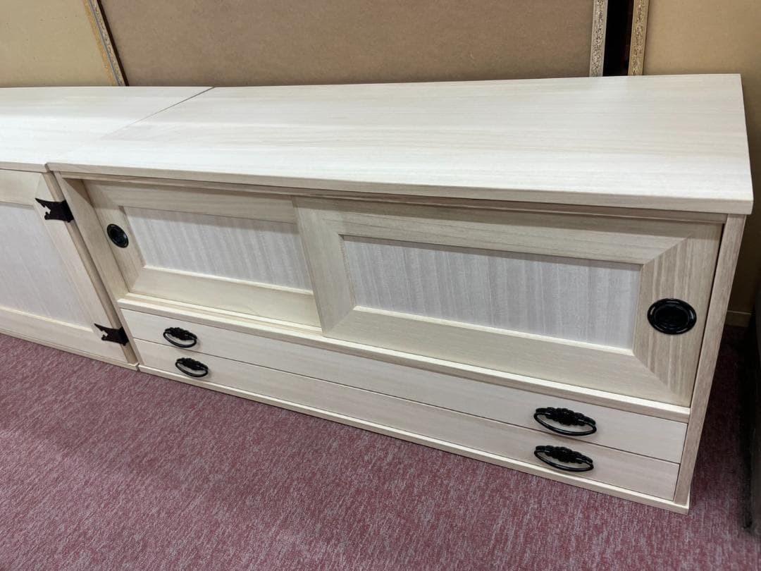 桐　衣裳箱　引戸　幅100　扉付　引出　2段　上置　桐タンス　着物　収納　タンス