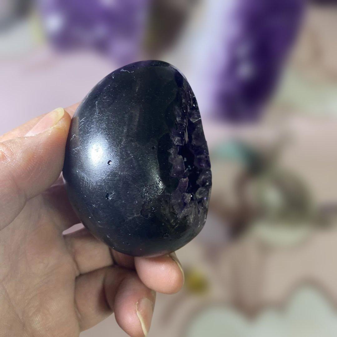 【極上 】ウルグアイ產アメジストクラスター原石手握逸品（恐竜の卵幸運水晶）