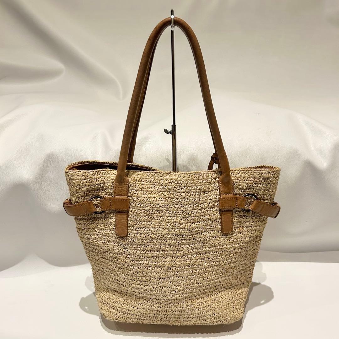 ヘレンカミンスキー ラフィア×レザー トートバッグ ベージュ