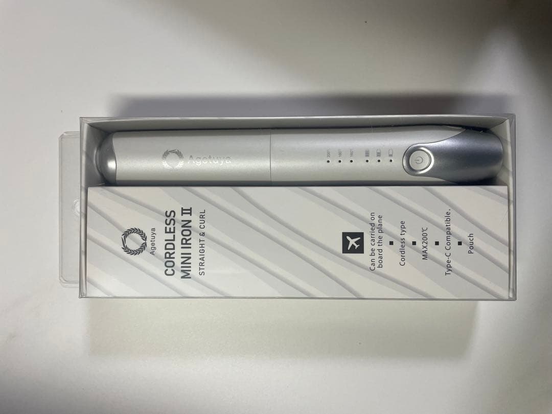 アゲツヤ　コードレスミニアイロン　ホワイト　ヘアアイロン　usb充電式