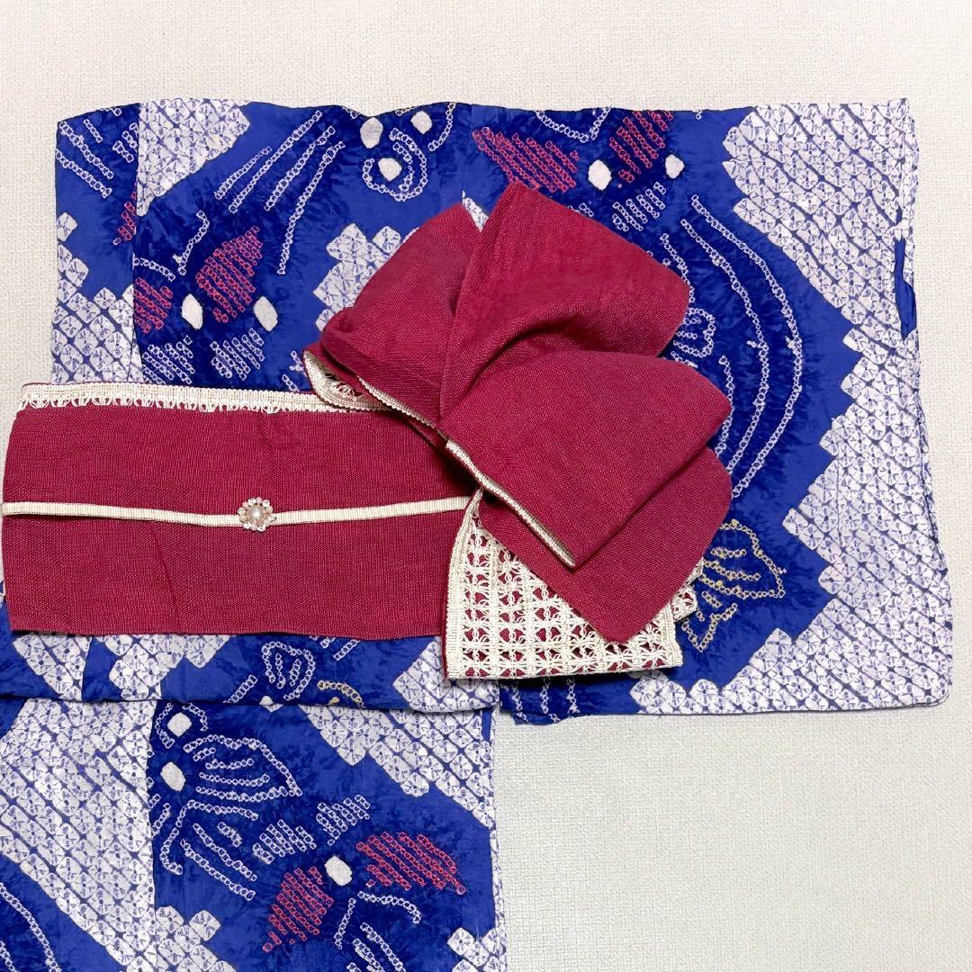 絞り浴衣　青紫　蝶々