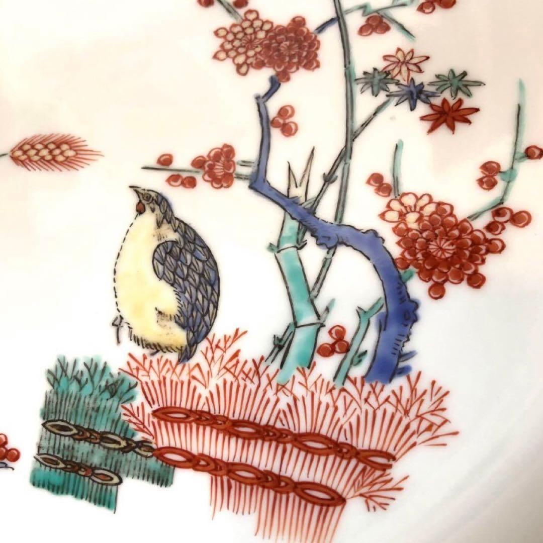 【木箱付き】 柿右衛門 色絵竹梅鶉　十角皿