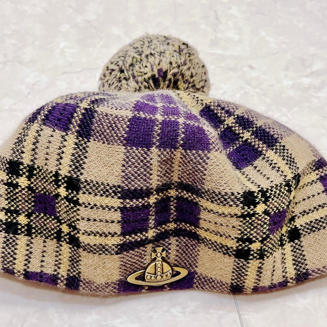 Vivienne Westwood チェック ベレー帽　オーブ モヘア混 M