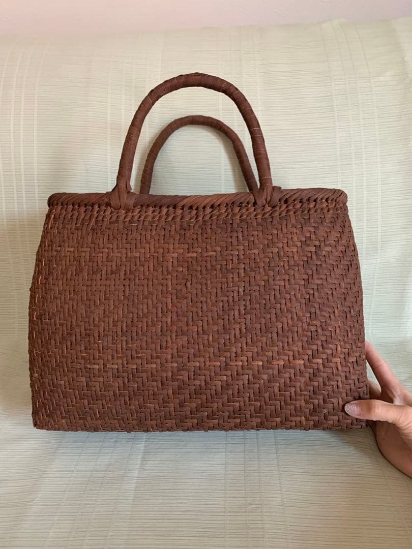 新品 長野産　極細3ミリ一番　柿渋2本飛び網代編み　山葡萄籠バッグ　サイズL