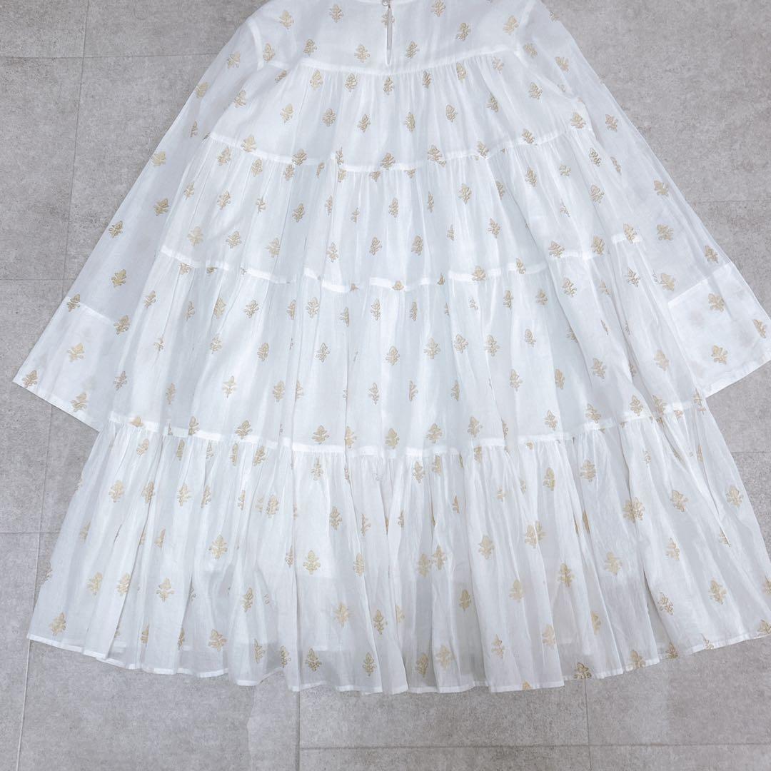 新品タグ付✨ヌキテパ コットンボイルホイルプリントティアードチュニック ホワイト