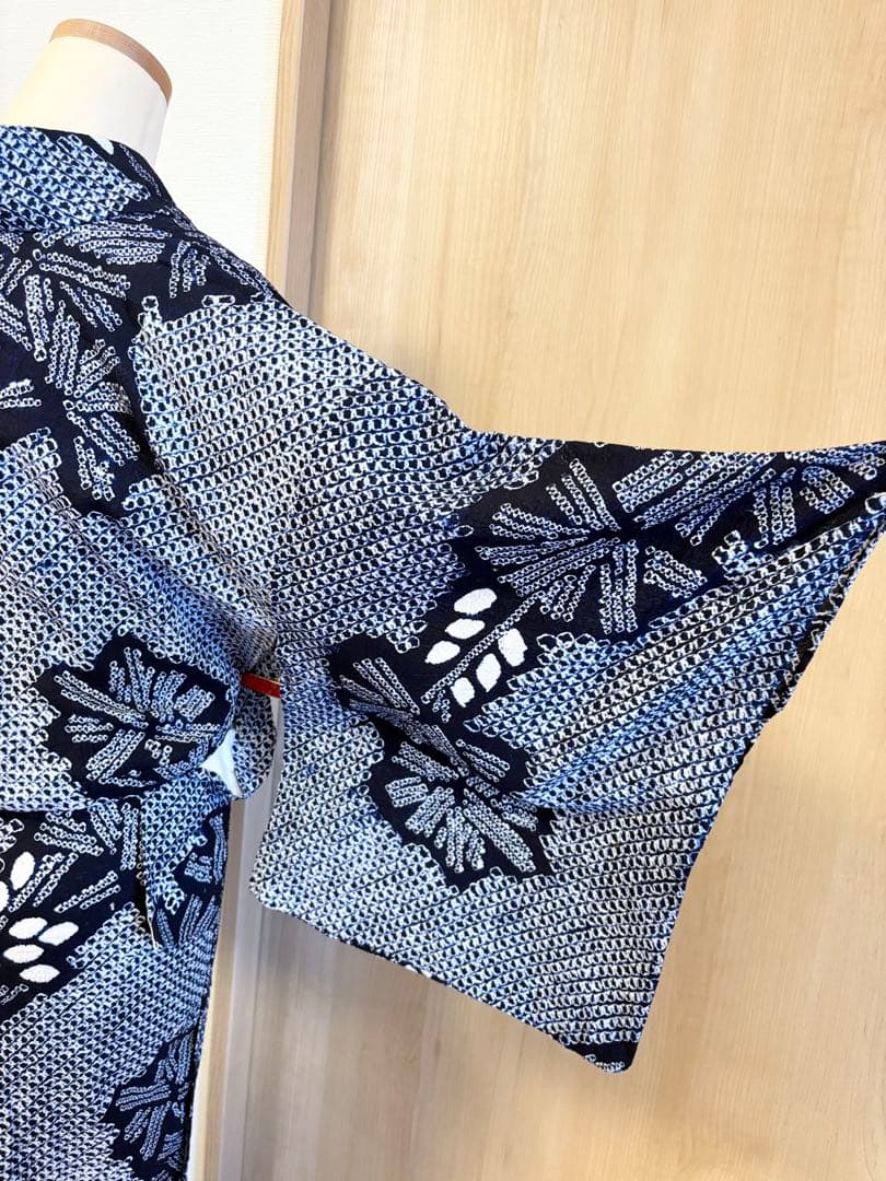 浴衣 絞り 紺色 青 広衿 2507181
