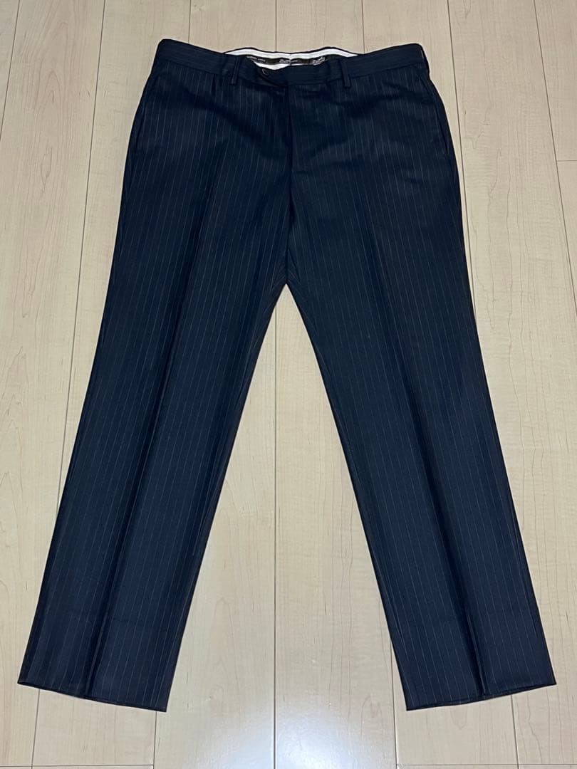 HERMES☆ストレッチウールストライプパンツネイビー52used美品