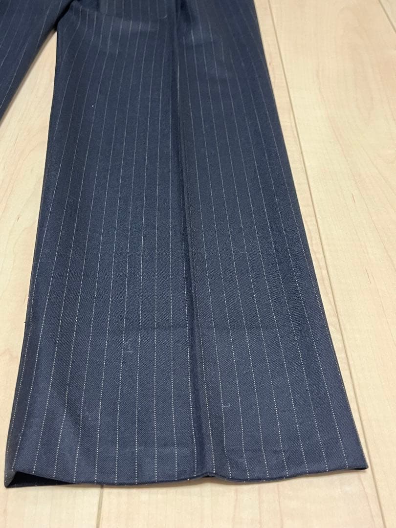 HERMES☆ストレッチウールストライプパンツネイビー52used美品