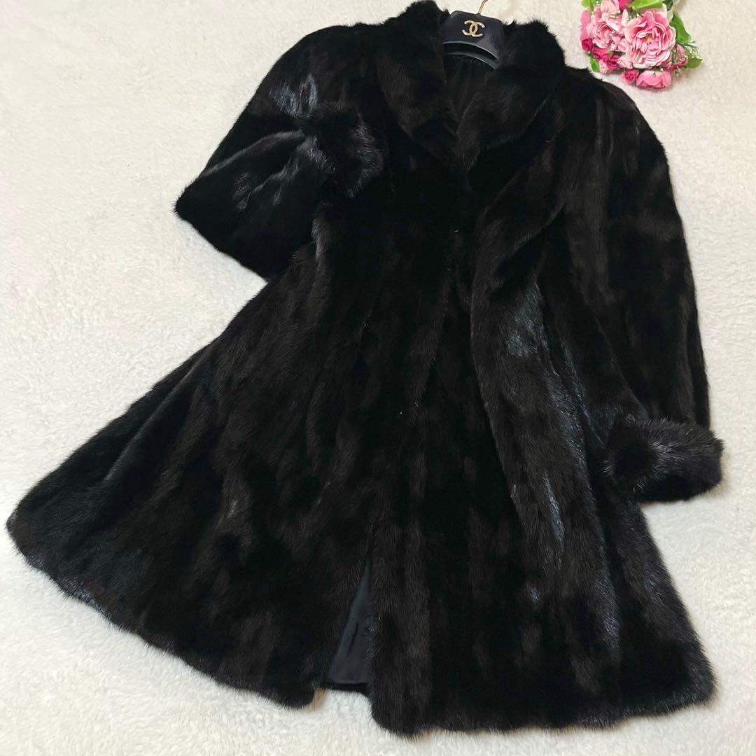 艶感◎ブラックミンク 本毛皮 ファーコート XXL相当 リアルファー