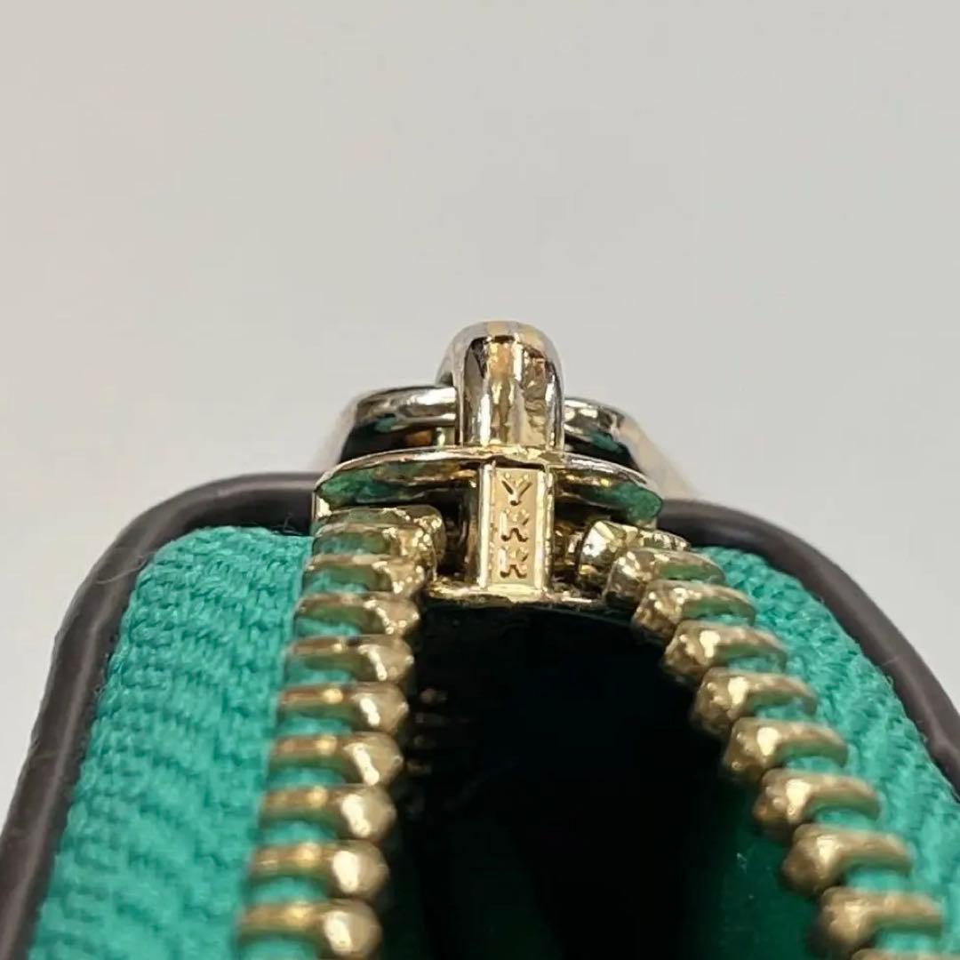 COACH コーチ レザー ラウンド 長財布 ストラップつき グリーン