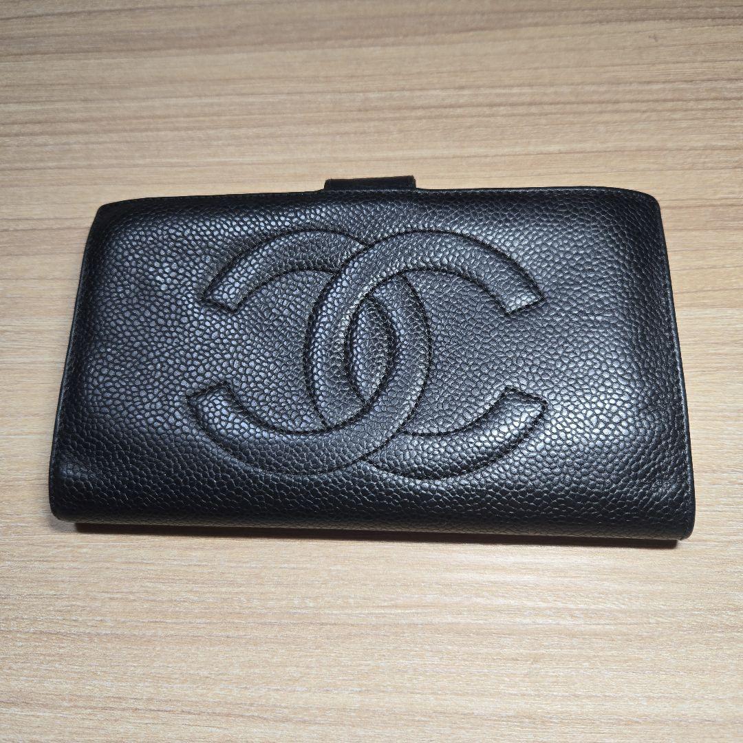 CHANEL ブラックレザー長財布