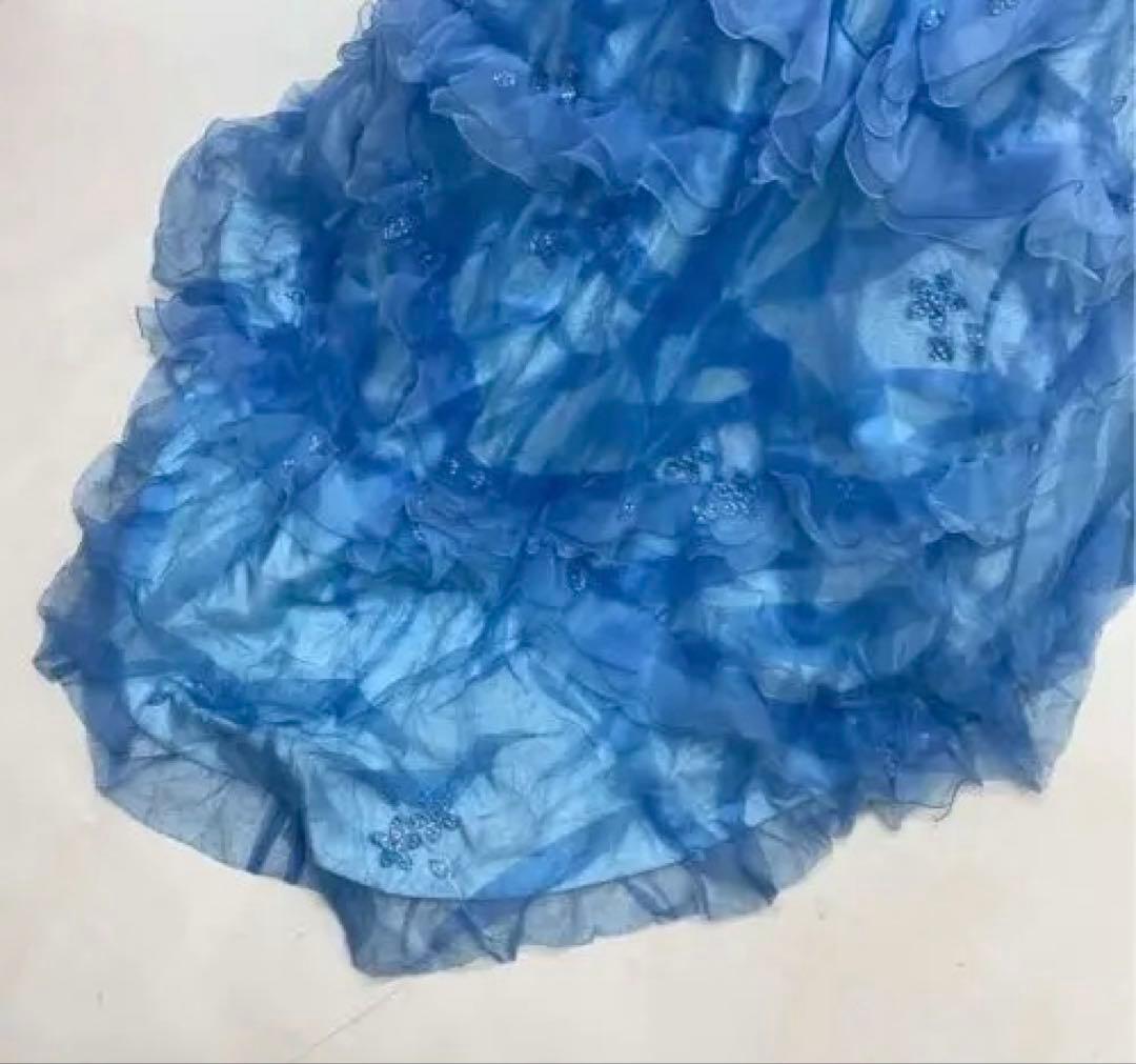 カラードレス水色ブルー　レースアップ9号　Aライン　used