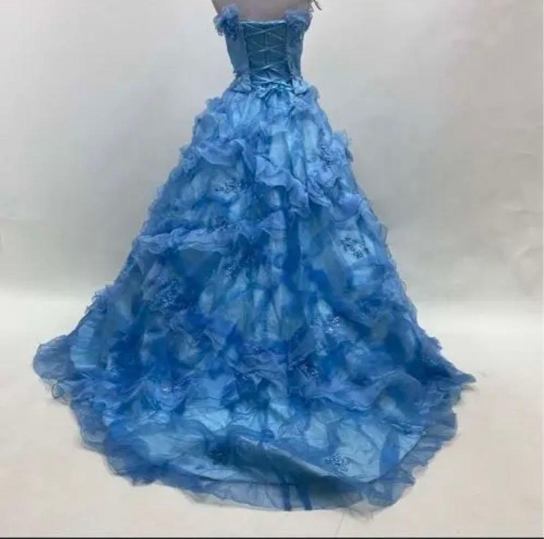 カラードレス水色ブルー　レースアップ9号　Aライン　used