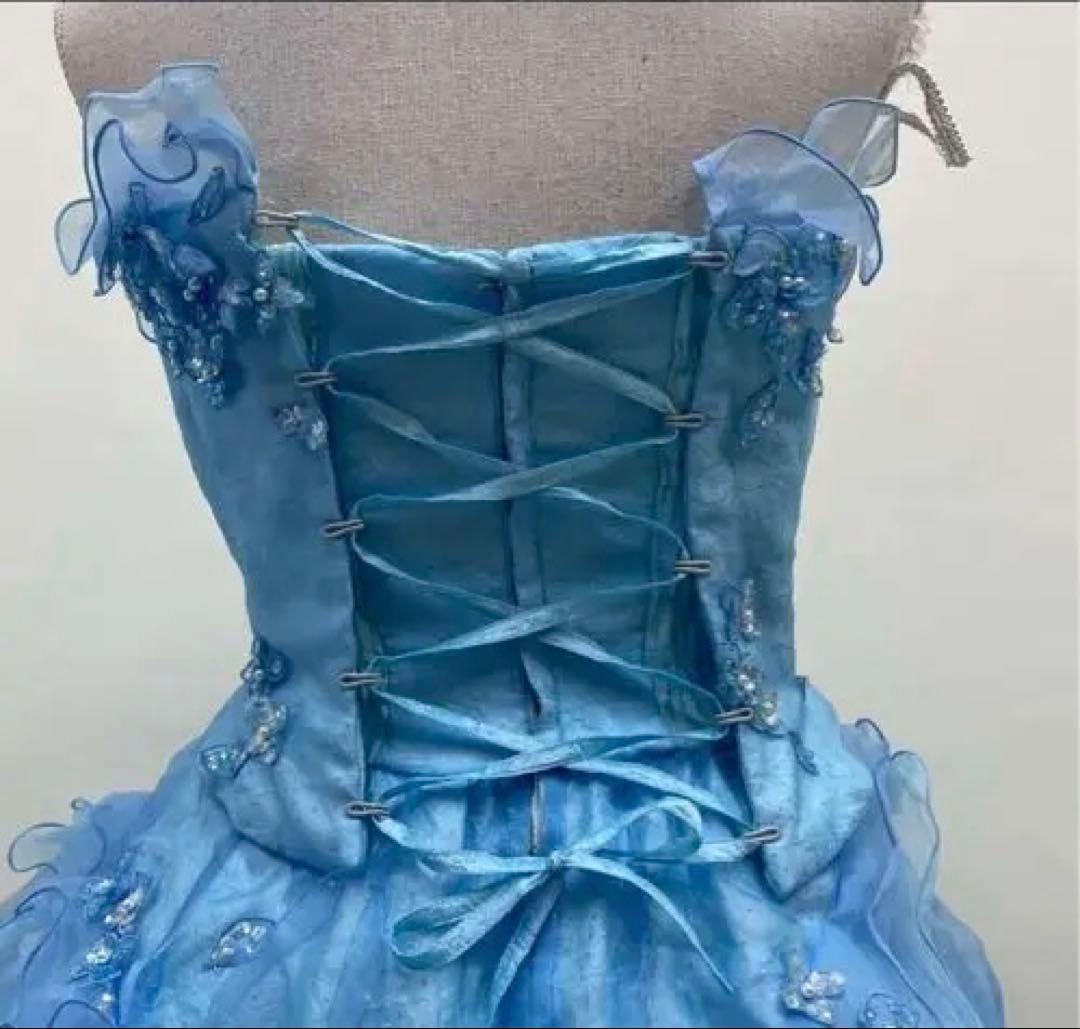 カラードレス水色ブルー　レースアップ9号　Aライン　used