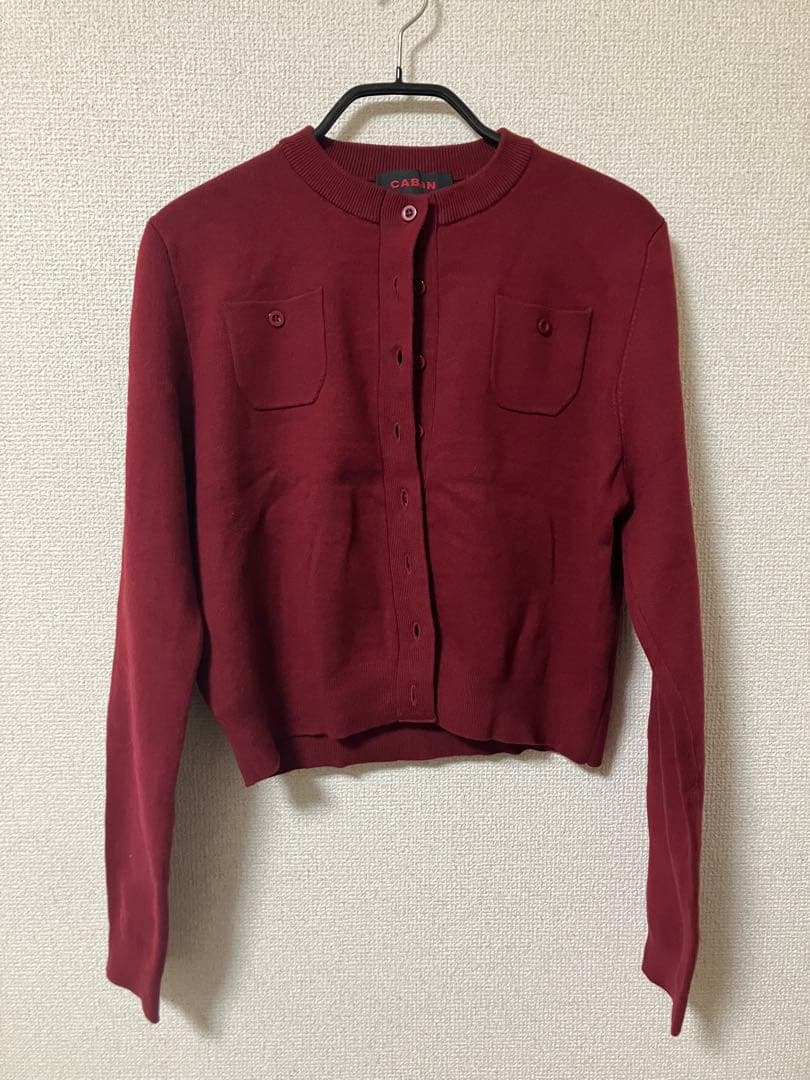CABaN コットンカシミヤ クルーネックカーディガン　ボルドー　XS
