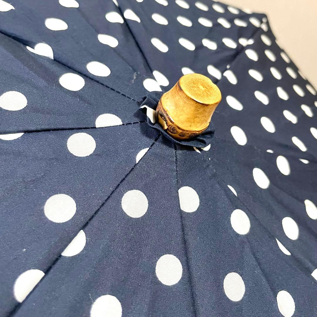 極美品♪トラディショナルウェザーウェア　パラソル バンブー 傘 ドット ネイビー