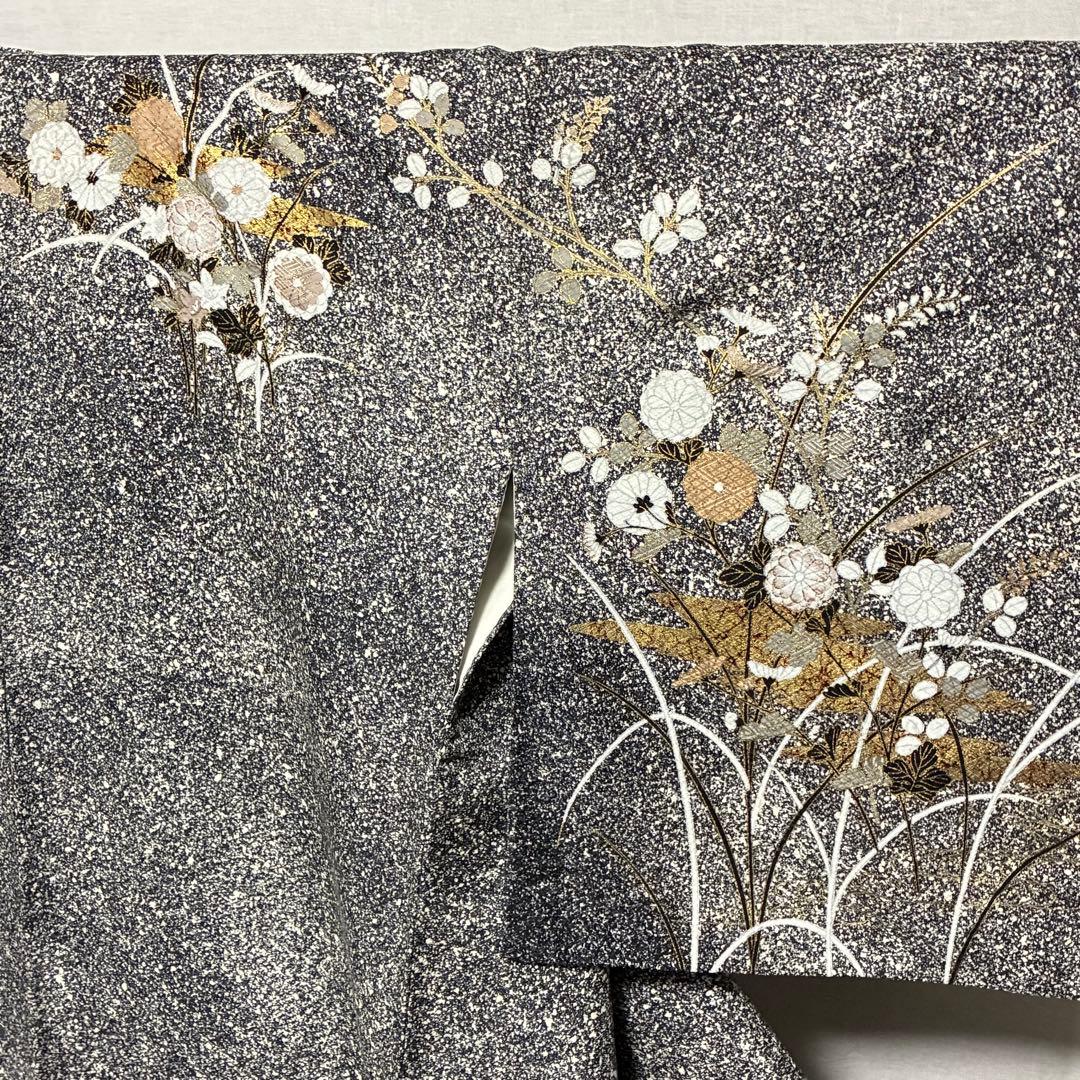 D144 訪問着　叩き染め　花模様　金彩　正絹　着物　袷　極美品