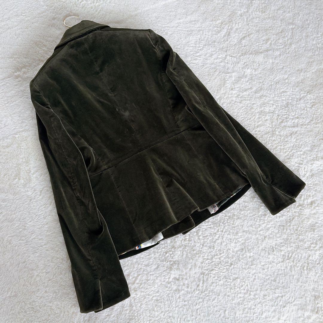 希少✨【エトロ】ベロア テーラードジャケット ダークグリーン 裏地総柄 42