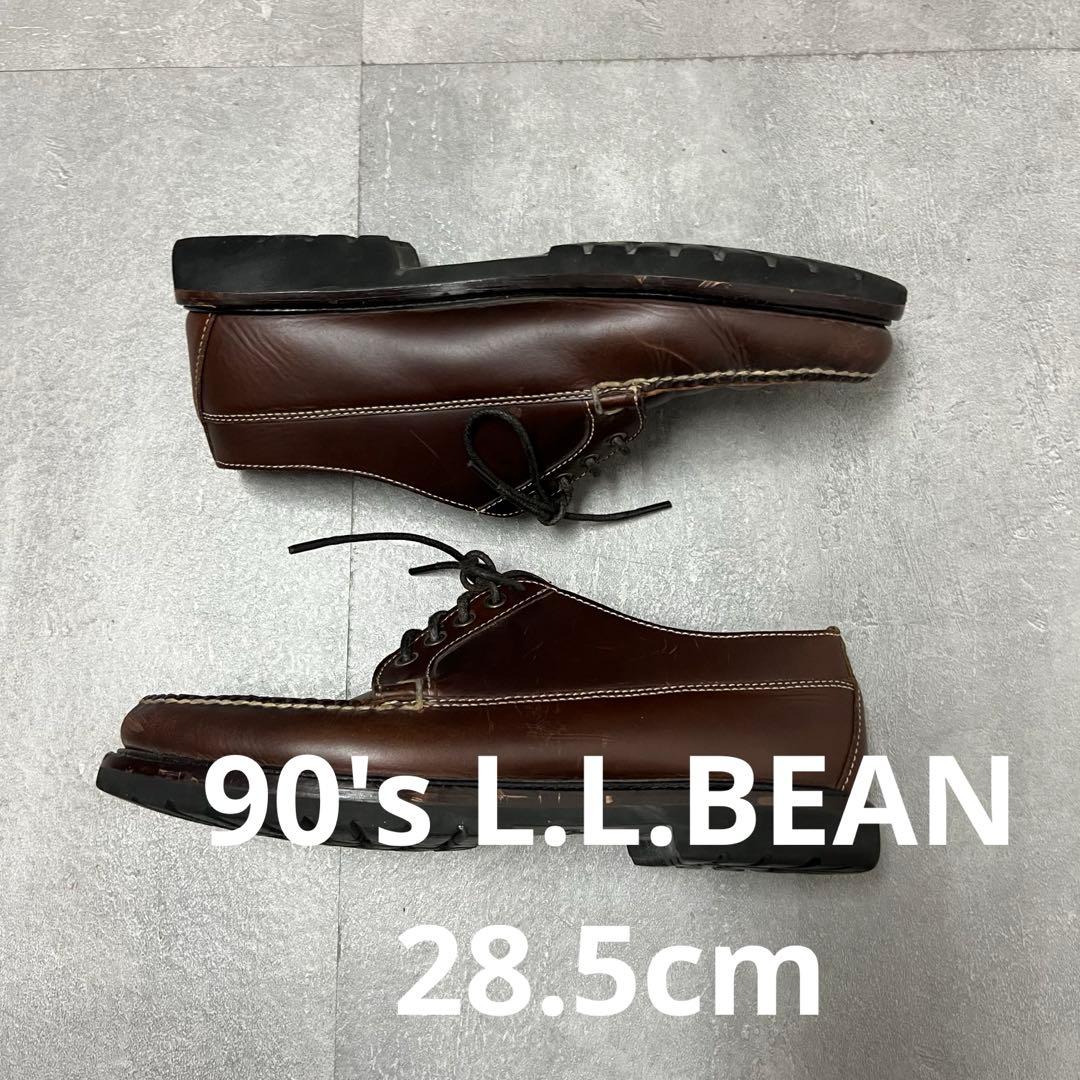 90sエルエルビーンLLBEANブラウンレザーモカシンデッキシューズ茶色革靴古着