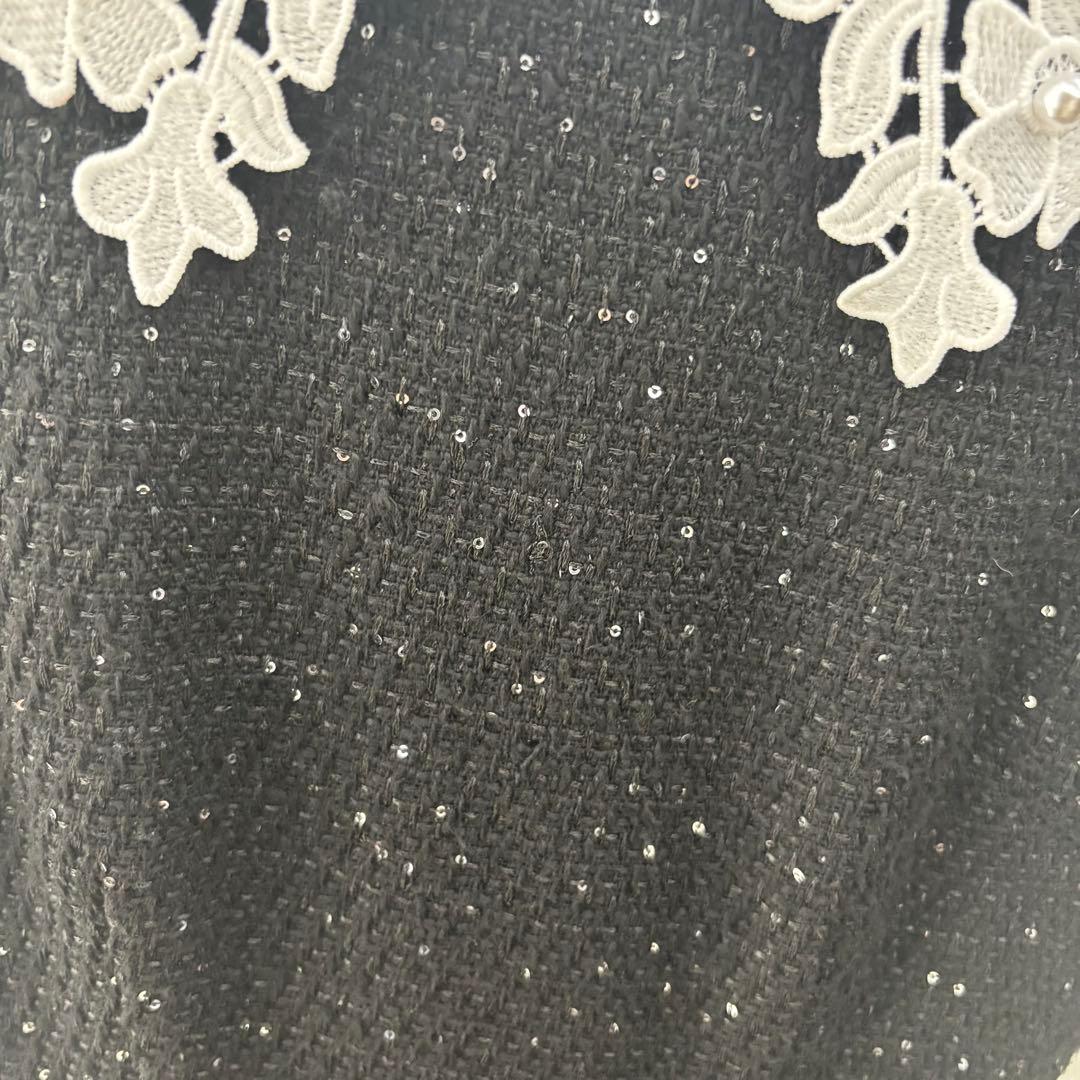 【LEJA】S 花柄スパンコールフレアドレスワンピース　ブラック