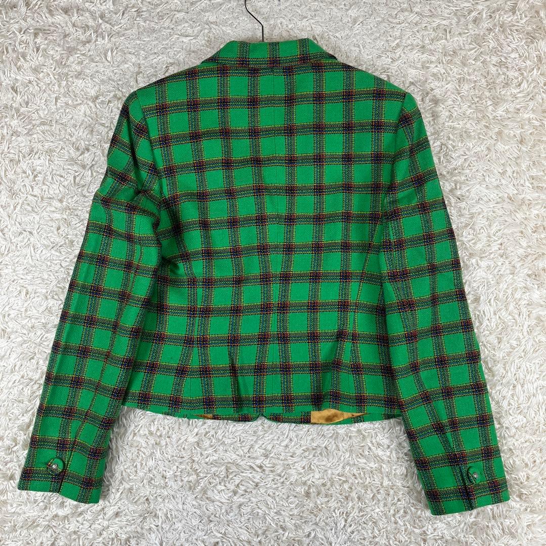 美品 ヴェルサーチ 短丈 メデューサボタン チェック柄 テーラードジャケット