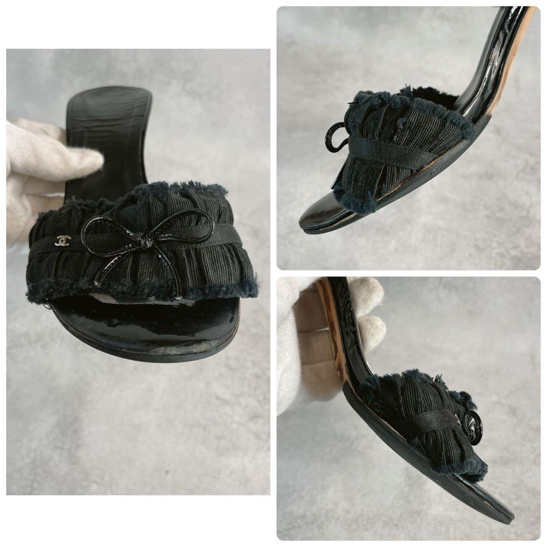 靴 Vintage Chanel Black Ruffle Heels 37