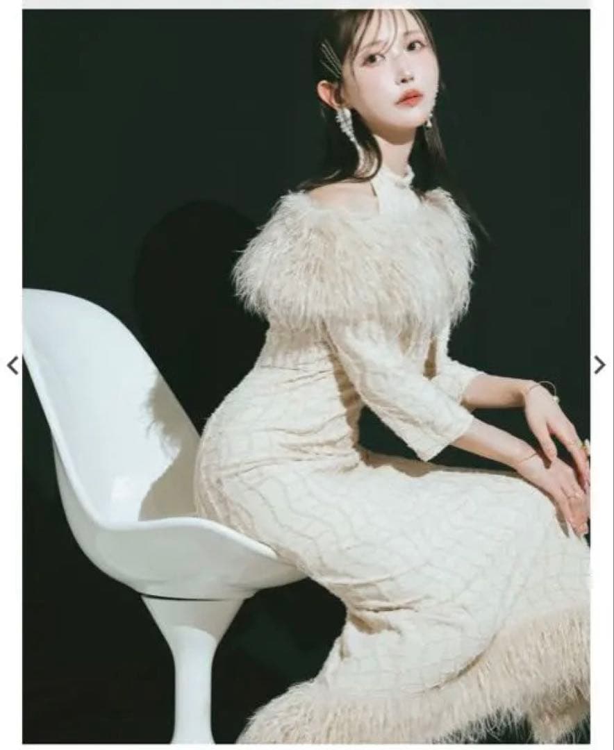 ワンピース Fur Fringe Waffle Dress Set /beige