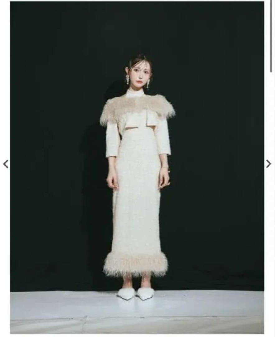 ワンピース Fur Fringe Waffle Dress Set /beige