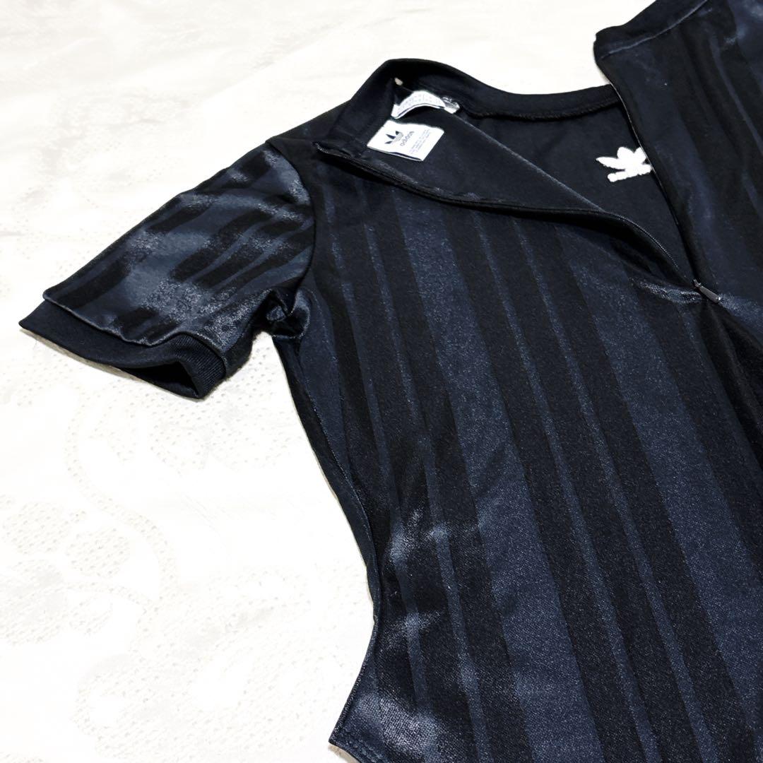 新品級 アディダス 2XL ボディスーツ 半袖 トレフォイル スリーライン 黒