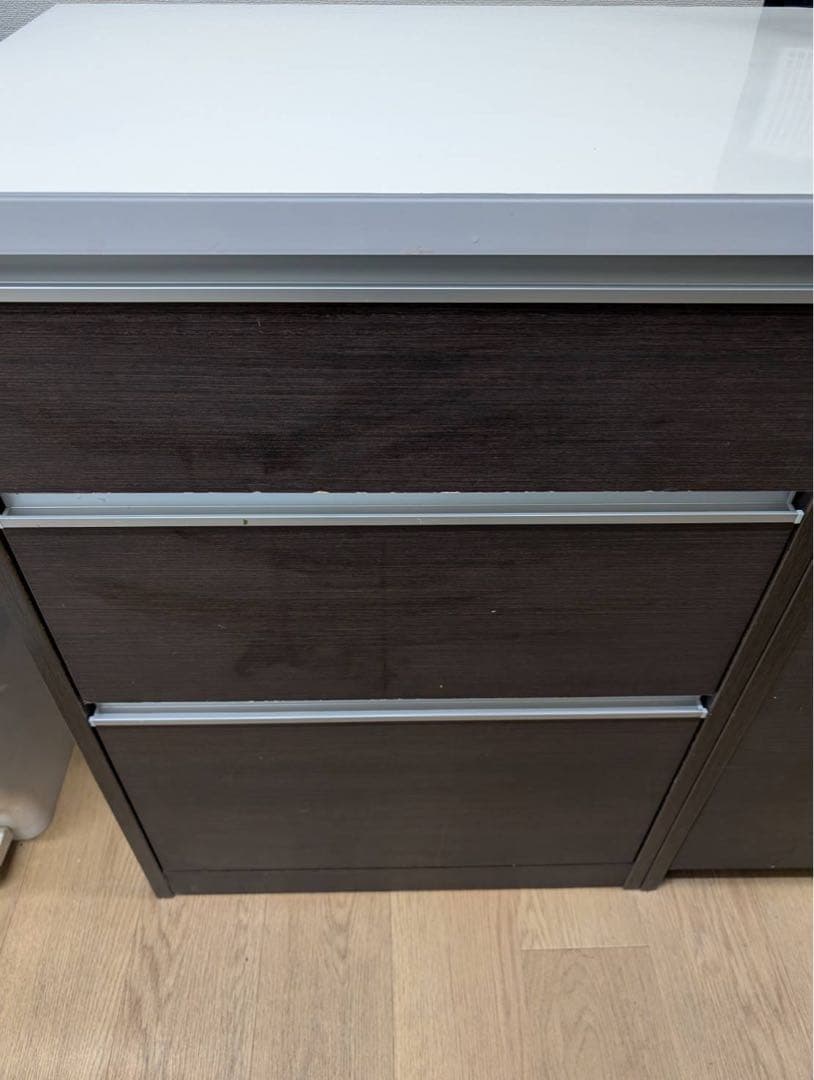 ニトリ　ダークブラウン 食器棚 4段引き出し ホワイト天板
