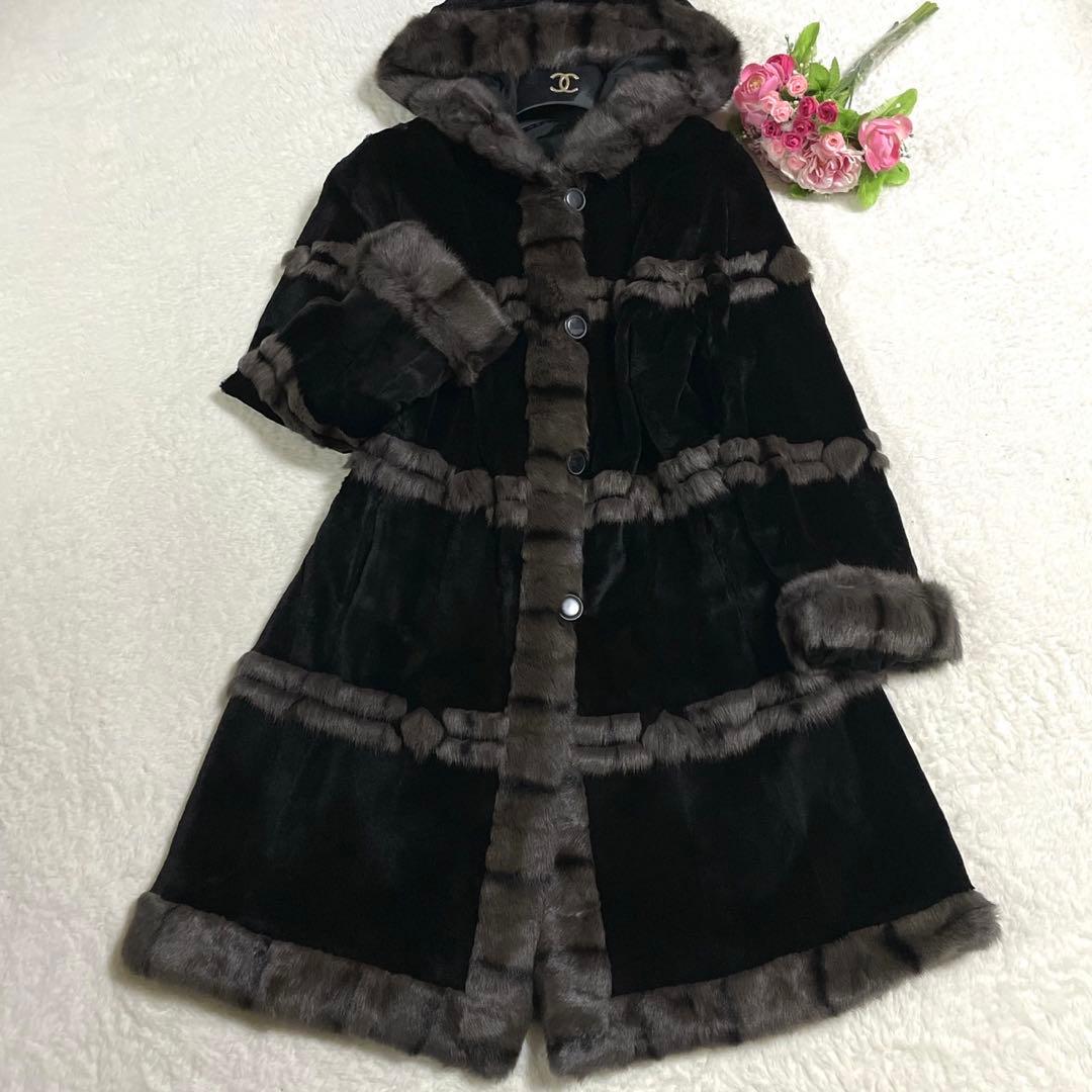 美品◎ロシアリス ヴィーゼル シルク100% リバーシブル 毛皮 ファーコート