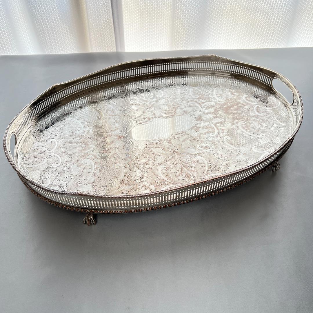 【英国】 ギャラリートレー オーバル型 45cm 　 装飾フット 大型