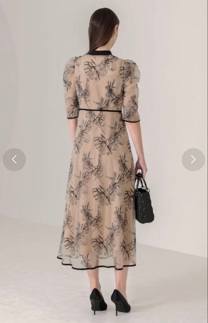 leja 配色パイピングプチハイネック花柄刺繍ラメレースロング丈ドレス sサイズ