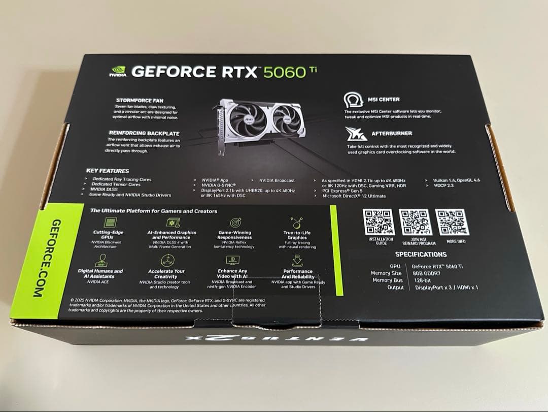 MSI グラボ RTX 5060 Ti 8G VENTUS 2X 新品未使用