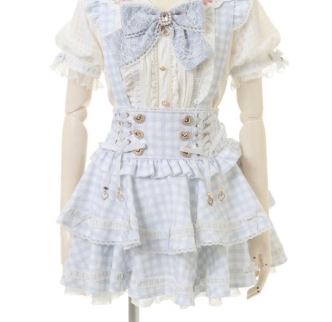 ね*♡様 LIZLISA はしごリボンギンガムティアードスカパン 水色 ブルー