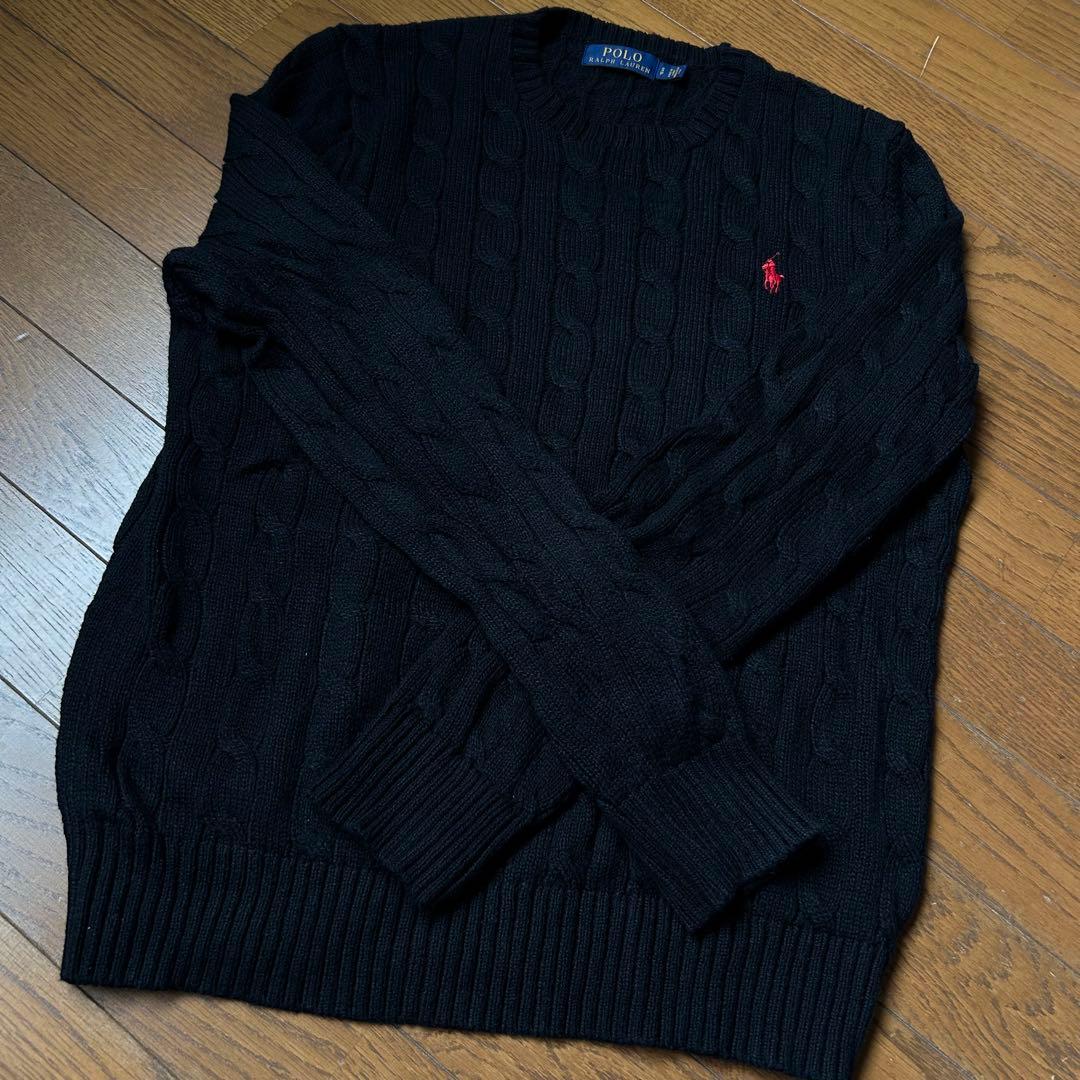 【美品】　ポロラルフローレン　ケーブル　ニット　クルーネック　ブラック