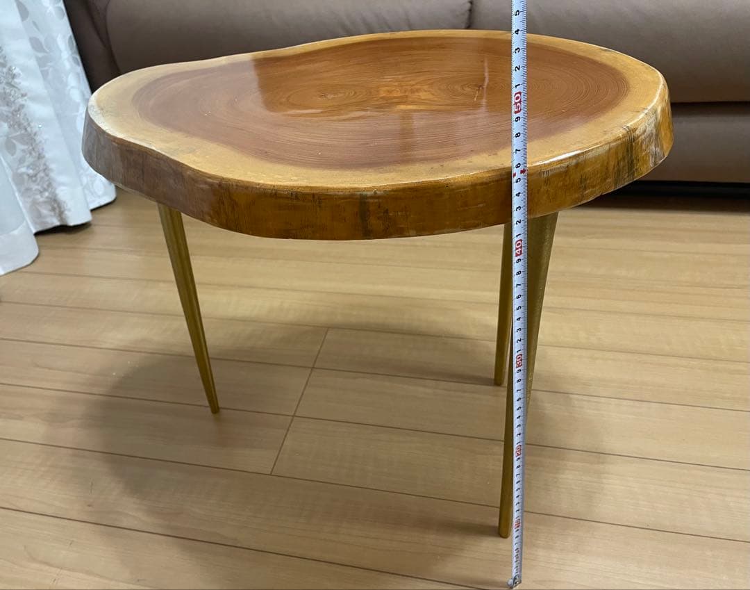 一枚板テーブル　幅53cm ゴールド色アイアン脚　サイドテーブル　無垢材