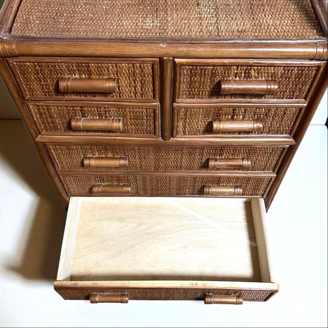 【良品】ラタン製　6段チェスト　籐家具　昭和レトロ　収納家具