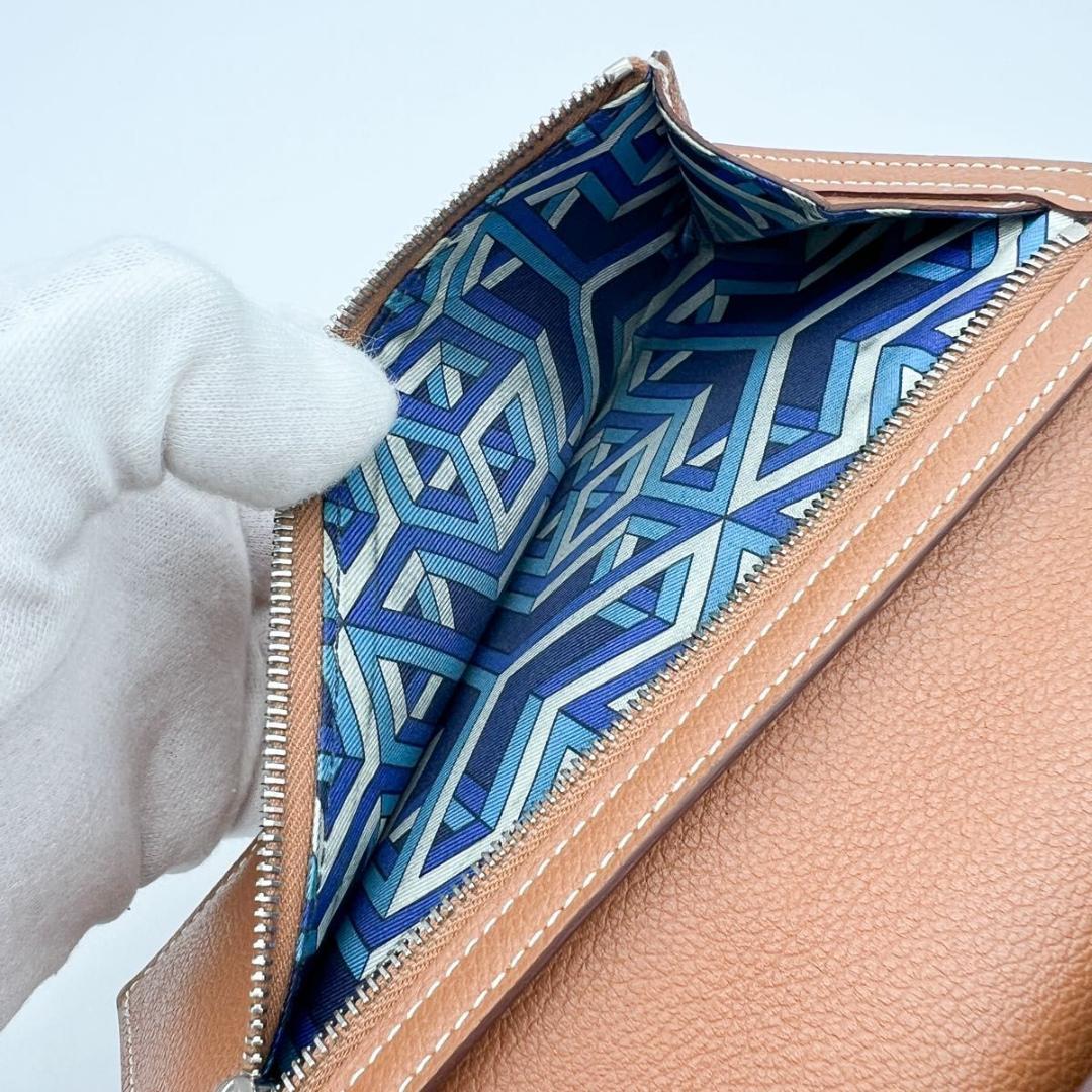 【美品 箱付き】エルメス シチズン ツイル ロング シルクイン 長財布 ブラウン