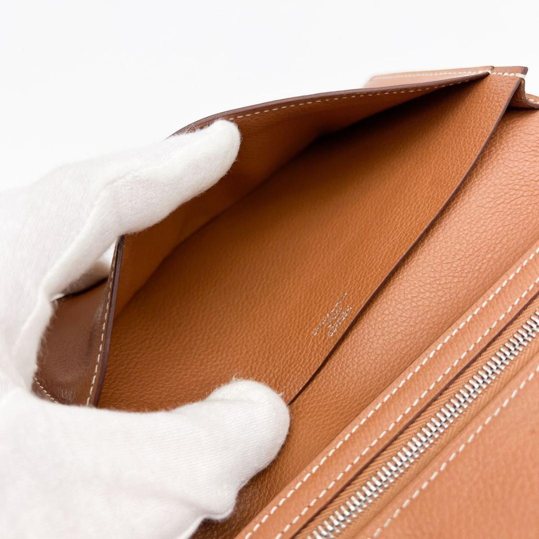 【美品 箱付き】エルメス シチズン ツイル ロング シルクイン 長財布 ブラウン