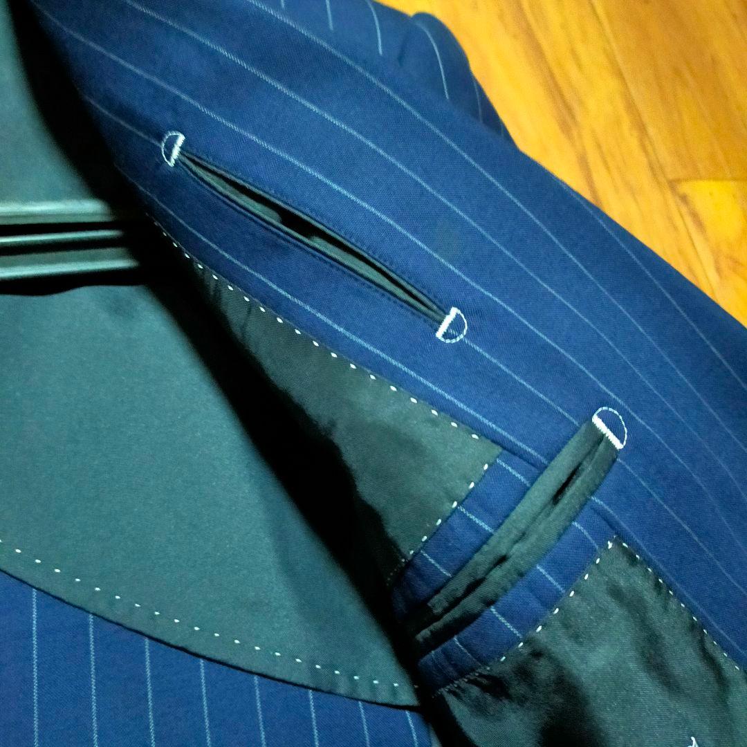 冬物美品3点セット細身ネイビー ピンストライプ スーツジャケット+スラックス2本