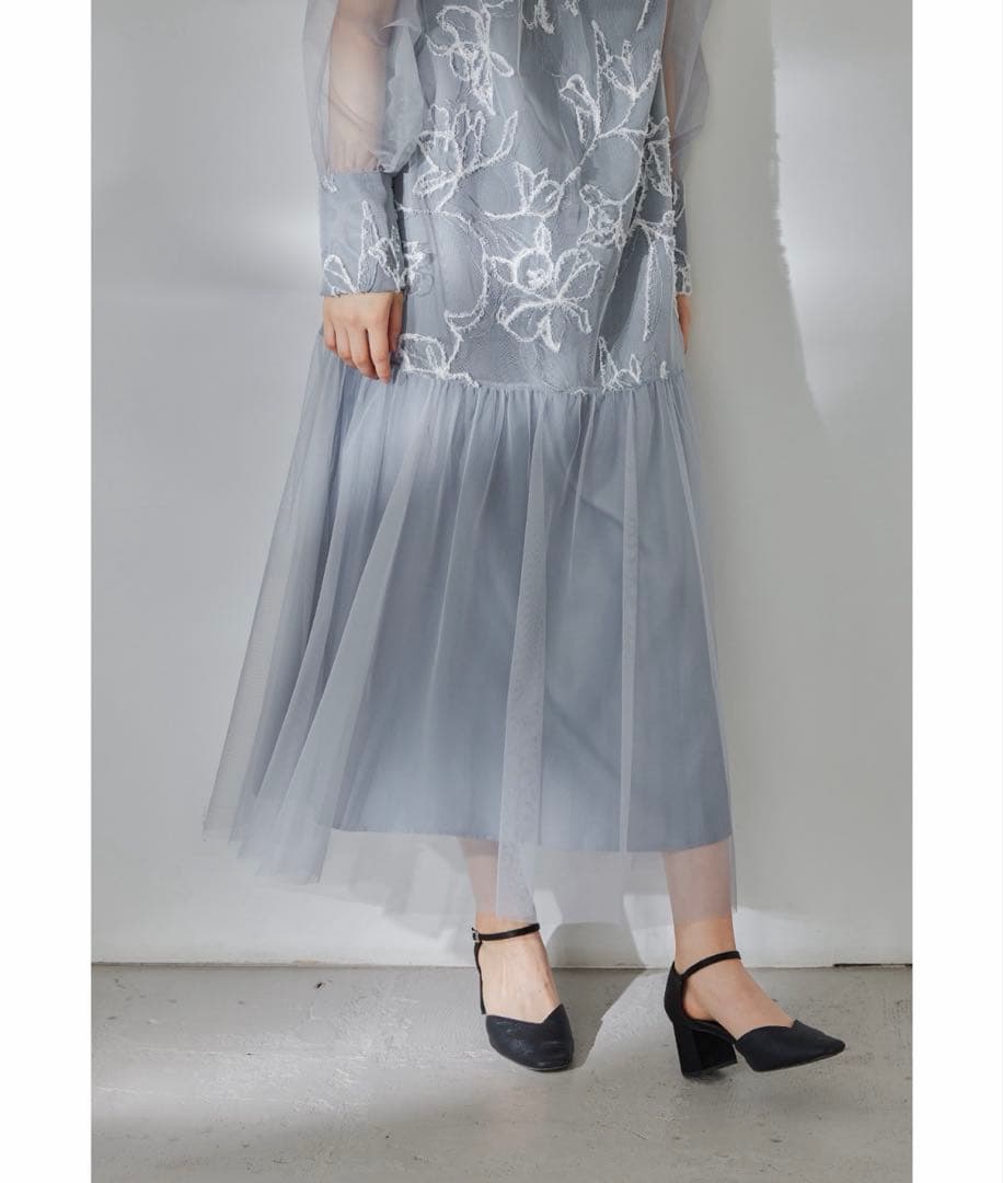 niana フェザーフラワーチュールドレス グレー　M