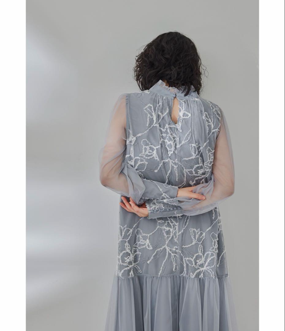niana フェザーフラワーチュールドレス グレー　M