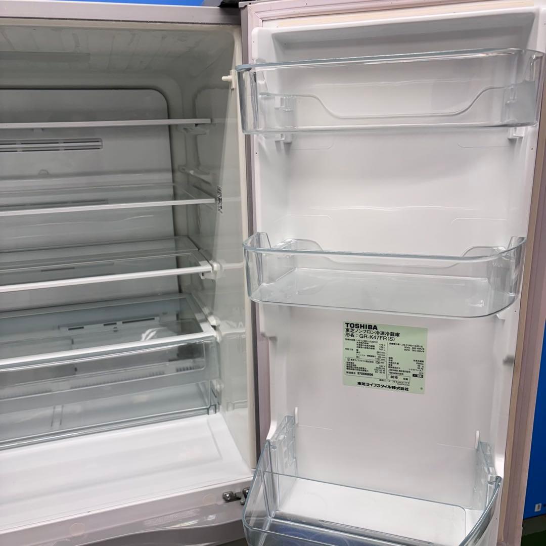 642 東芝　大型冷蔵庫　400L強　小型　家庭用　自動製氷　観音開き　シルバー