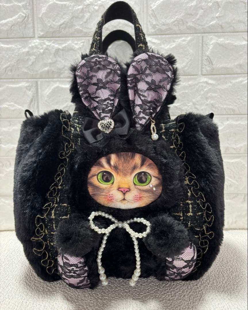 黒*こ様 コヤンイサムチョン　ハンドメイド　ファーバッグ　黒　サンダーちゃん　ツ