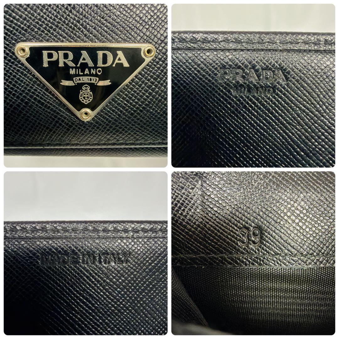 【極美品】プラダ 長財布 三角ロゴ サフィアーノ レザー 黒 Wホック