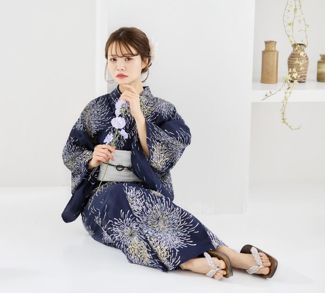 新品 浴衣 セット 浴衣セット ゆかた 大人 レディース 紺 花火 Y4-31