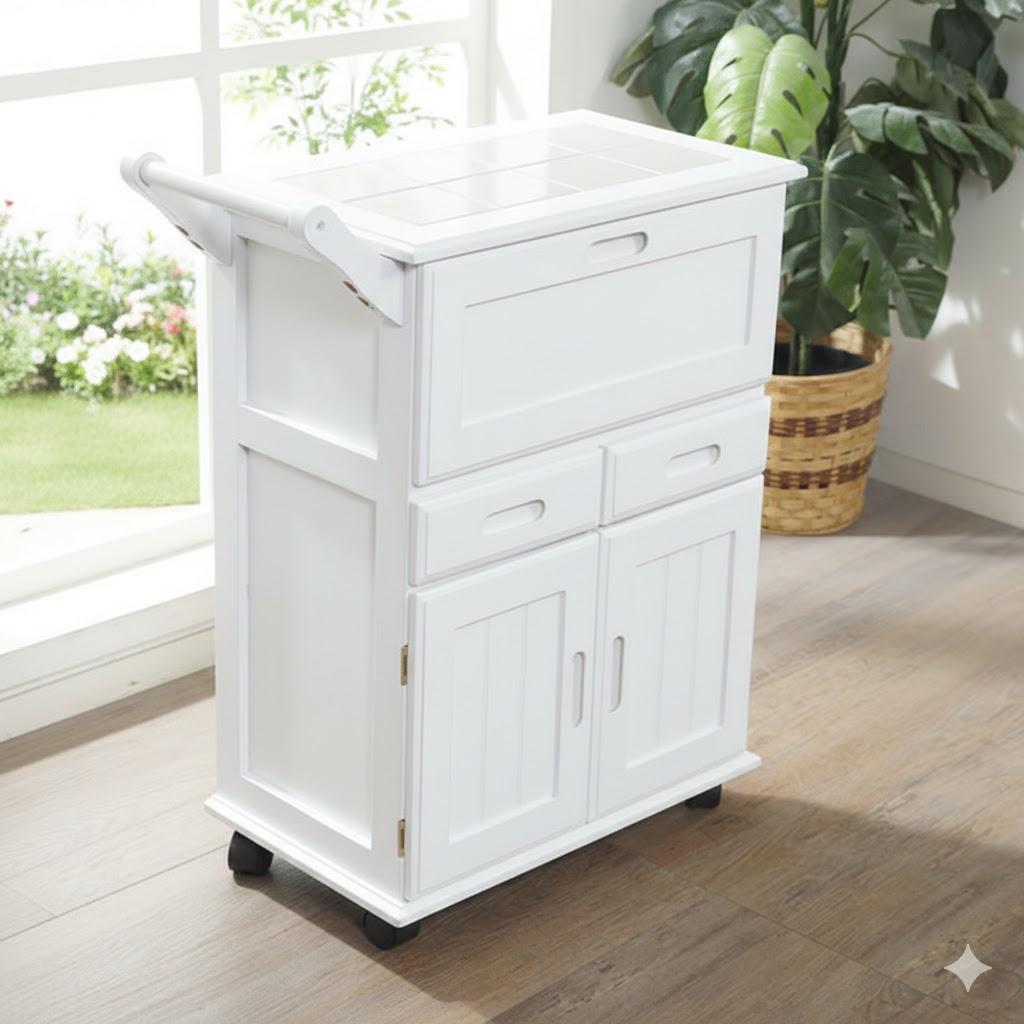 【新品・未使用】　キッチンワゴン　天板タイル　キャスター付き　収納