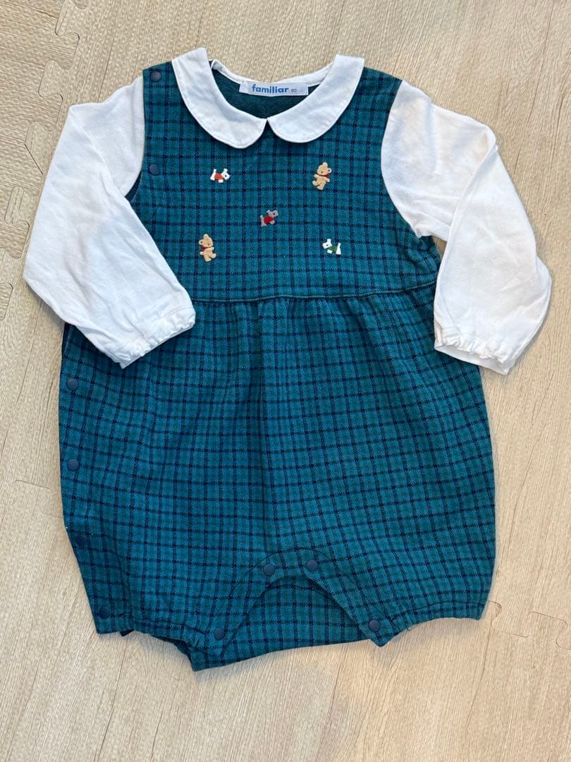 familiar チェック 襟付きロンパース 80